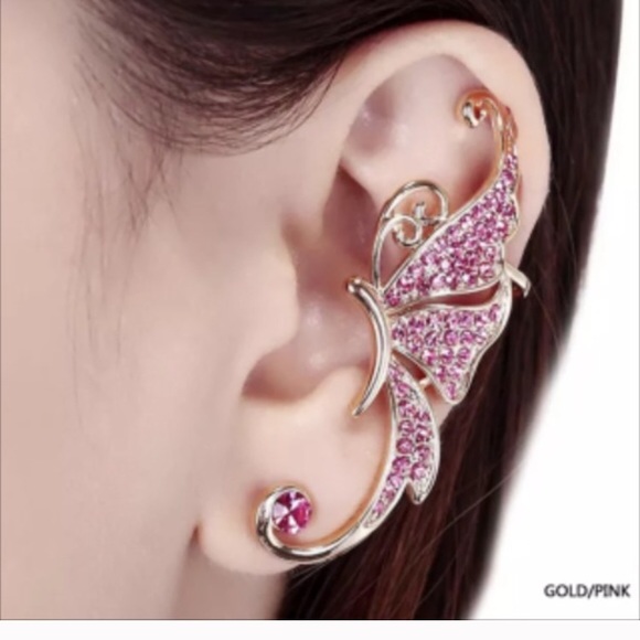 Pink & Gold Crystal Rhinestone Butterfly Left Ear Cuff - Picture 4 of 4
